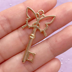 Butterfly Key Open Back Bezel Pendant | Deco Frame for UV Resin Filling | Kawaii Jewellery DIY (1 piece / Gold / 21mm x 39mm)