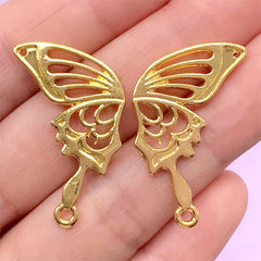 Butterfly Wing Open Bezel Pendant | Butterfly Deco Frame for UV Resin Filling | Kawaii Jewelry Supplies (2 pcs / Gold / 16mm x 31mm / 2 Sided)
