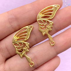 Butterfly Wing Open Bezel Pendant | Butterfly Deco Frame for UV Resin Filling | Kawaii Jewelry Supplies (2 pcs / Gold / 16mm x 31mm / 2 Sided)