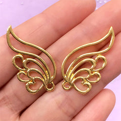 Pegasus Wing Open Bezel Charm | Angel Wings Pendant | Magical Deco Frame for UV Resin Filling (2 pcs / Gold / 17mm x 33mm / 2 Sided)