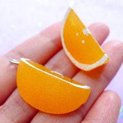 3D Orange Slice Charms | Fake Food Jewelry Making | Kawaii Fruit Pendant | Chunky Charm Supplies (2pcs / 17mm x 36mm / 3D)