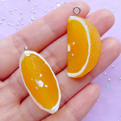 3D Orange Slice Charms | Fake Food Jewelry Making | Kawaii Fruit Pendant | Chunky Charm Supplies (2pcs / 17mm x 36mm / 3D)