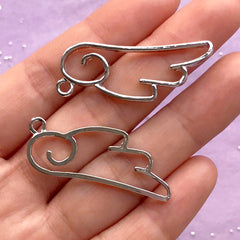 CLEARANCE Magical Angel Wing Open Back Bezel Charm | Mahou Kei Jewelry Supplies | Cute Deco Frame | Kawaii UV Resin Crafts (2 pcs / Silver / 15mm x 39mm)