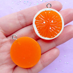 Orange Slice Charms | Faux Food Pendant | Resin Fruit Cabochon | Kawaii Chunky Jewellery Supplies (2pcs / 27mm x 32mm / Flat Back)