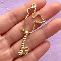 Angel Kitty Magic Wand Open Bezel | Winged Cat Pendant | Magical Key Charm | Kawaii Deco Frame | UV Resin Jewelry (1 piece / Gold / 24mm x 58mm)