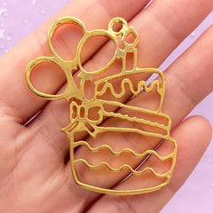 Birthday Cake Open Bezel Pendant | Sweet Deco Frame for UV Resin Filling | Kawaii Craft Supplies (1 piece / Gold / 43mm x 50mm)