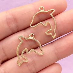 Small Dolphin Open Bezel Charm | Marine Life Deco Frame for UV Resin Crafts | Kawaii Jewelry Supplies (2 pcs / Gold / 20mm x 19mm)