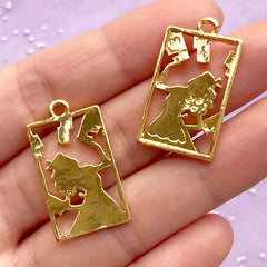CLEARANCE Alice in Wonderland Playing Card Open Bezel | Kawaii Charm Supplies | UV Resin Jewelry Making (2 pcs / Gold / 16mm x 28mm)