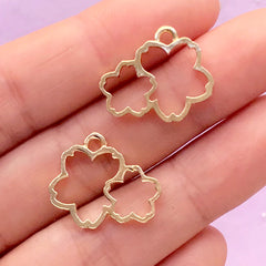 Double Sakura Open Bezel Charm | Cherry Blossom Pendant | Flower Deco Frame for UV Resin Filling (2 pcs / Gold / 19mm x 16mm)