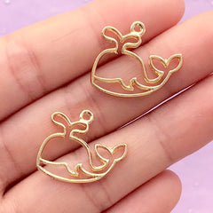 Small Whale Open Bezel | Marine Life Charm | Fish Deco Frame for UV Resin Filling | Kawaii Craft Supplies (2 pcs / Gold / 22mm x 18mm)