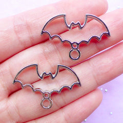 Creepy Cute Open Bezel | Bat Deco Frame for UV Resin Filling | Halloween Jewelry Supplies | Kawaii Goth Charm (2pcs / Silver / 29mm x 20mm / 2 Sided)