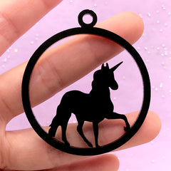 Unicorn Acrylic Open Backed Bezel for UV Resin Crafts | Mythical Creature Charm | Kawaii Jewelry Supplies (1 piece / Black / 47mm x 54mm / 2 Sided)