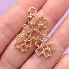 Cherry Blossom Open Backed Bezel Charm | Sakura Deco Frame for UV Resin Filling | Kawaii Jewelry Supplies (1 piece / Gold / 28mm x 31mm)