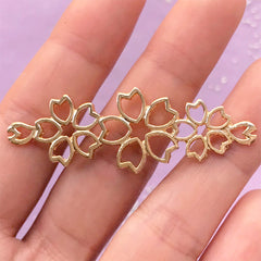 Cherry Blossom Open Bezel | Sakura Connector Charm | Flower Deco Frame | Kawaii UV Resin Jewellery Supplies (1 piece / Gold / 18mm x 52mm)