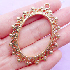 Art Deco Frame in Oval Shape | Open Back Bezel with Swirl Border | UV Resin Jewelry Supplies | Kawaii Crafts (1 piece / Gold / 40mm x 52mm / 2 Sided)