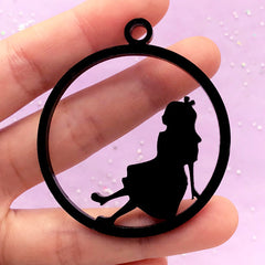 Alice in Wonderland Acrylic Open Bezel for UV Resin Filling | Fairytale Deco Frame | Kawaii Jewellery Supplies (1 piece / Black / 49mm x 57mm / 2 Sided)