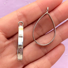 Teardrop Open Bezel Charm | Outlined Tear Drop Pendant | Deco Frame for UV Resin Filling (2 pcs / Silver / 21mm x 34mm)