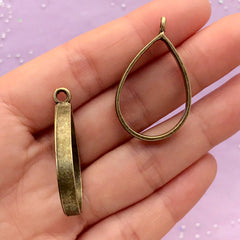Tear Drop Open Bezel Pendant | Teardrop Outline Charm | Deco Frame for UV Resin Jewelry Making (2 pcs / Antique Bronze / 21mm x 34mm)
