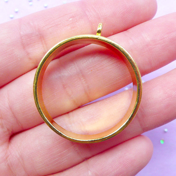 Deep Open Bezel in Round Shape | Thick Hollow Ring Charm for Epoxy Resin Filling | Deco Frame for UV Resin Jewelry Making | Outlined Circle Pendant (1