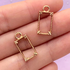 Small Rectangle Frame Open Back Bezel Charm | Rectangular Deco Frame for UV Resin Filling (2 pcs / Gold / 10mm x 19mm)