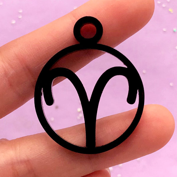 Aries Open Bezel | Black Acrylic Charm | Horoscope Sign Pendant | Zodiac Deco Frame for UV Resin Filling (1 piece / Black / 29mm x 37mm / 2 Sided)