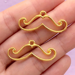 Mustache Open Back Bezel Pendant | Kawaii Deco Frame for UV Resin Filling | Kawaii Craft Supplies (2 pcs / Gold / 31mm x 13mm / 2 Sided)