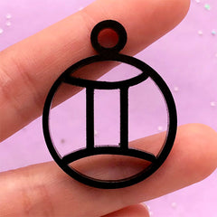 Gemini Acrylic Open Back Bezel | Horoscope Pendant | Zodiac Sign Charm | Astrological Deco Frame for UV Resin (1 piece / Black / 29mm x 37mm / 2 Sided)