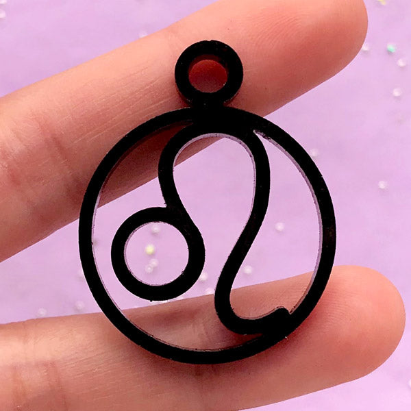 Leo Acrylic Open Bezel | UV Resin Jewelry Supplies | Horoscope Sign Charm | Zodiac Deco Frame (1 piece / Black / 29mm x 37mm / 2 Sided)