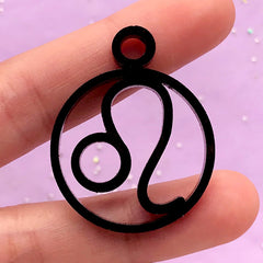 Leo Acrylic Open Bezel | UV Resin Jewelry Supplies | Horoscope Sign Charm | Zodiac Deco Frame (1 piece / Black / 29mm x 37mm / 2 Sided)