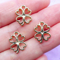 Small Clover Open Bezel Charm | Mini Four Leaf Clover Drop | Floral Deco Frame for UV Resin Filling | Kawaii Resin Craft Supplies (3pcs / Gold / 11mm x 14mm)