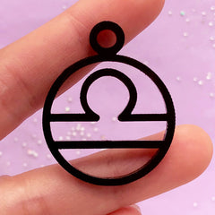 Astrological Sign Open Bezel | UV Resin Jewellery Supplies | Horoscope Libra Acrylic Charm | Zodiac Deco Frame (1 piece / Black / 29mm x 37mm / 2 Sided)