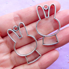 Bunny Open Bezel Charm | Rabbit Outline Pendant | Kawaii Animal Deco Frame for UV Resin Jewelry DIY (2pcs / Tibetan Silver / 22mm x 36mm)