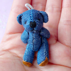Denim Bear Charm | Mini Soft Plush Toy | Fabric Animal Doll (25mm x 45mm)