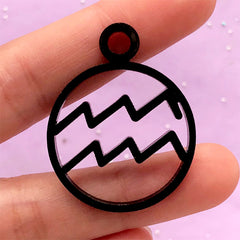 Aquarius Open Backed Bezel Acrylic Pendant | Astrological Sign Deco Frame for UV Resin Art | Zodiac Jewelry Making (1 piece / Black / 29mm x 37mm / 2 Sided)