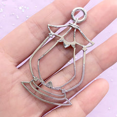 Lantern Open Bezel Pendant | UV Resin Jewellery Supplies | Kawaii Deco Frame for UV Resin Filling (1 piece / Silver / 33mm x 59mm)