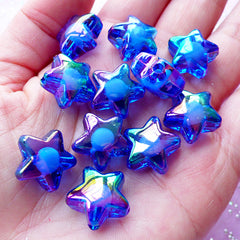 Kawaii Gothic Star Beads | Aurora Borealis Acrylic Beads (AB Dark Blue / 10 pcs / 16mm)