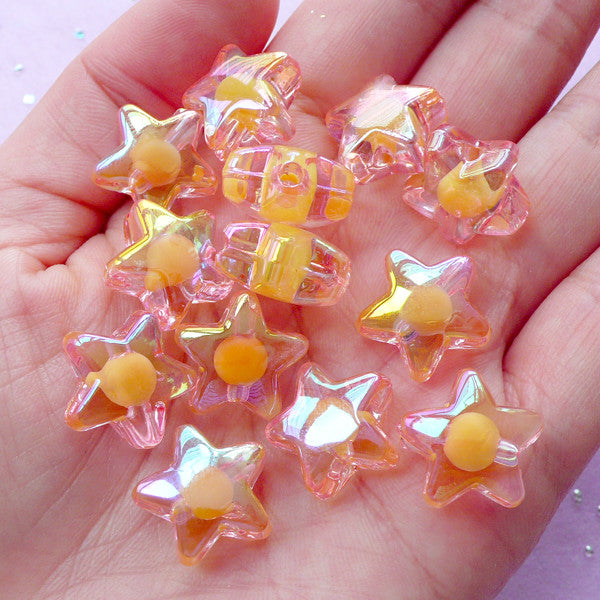 Kawaii Star Beads Aurora Borealis Acrylic Beads (AB Peach 10