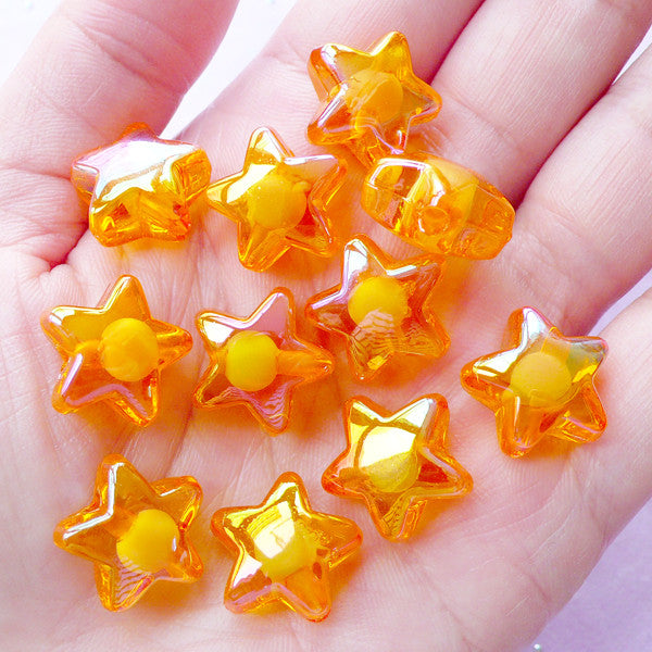 AB Acrylic Star Beads Aurora Borealis Plastic Beads (Orange 10
