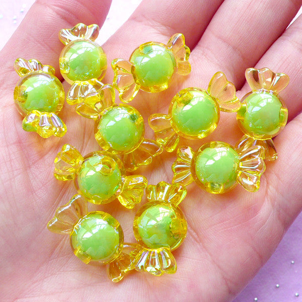 AB Acrylic Beads | Candy Plastic Beads | Cute Beads (Lime Yellow / 10 pcs /  11mm x 22mm)