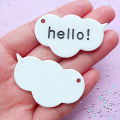 Hello Acrylic Charms in Cloud Shape | Plastic Word Charm | Chunky Message Jewelry Making (2pcs / 45mm x 27mm)