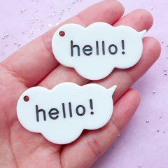 Hello Acrylic Charms in Cloud Shape | Plastic Word Charm | Chunky Message Jewelry Making (2pcs / 45mm x 27mm)