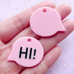 Acrylic Word Charms " Hi ! " | Kawaii Chunky Plastic Charm | Message Jewelry Making (Pink / 2pcs / 31mm x 27mm)
