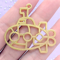 Submarine Open Bezel Pendant | Nautical Charm | Watercraft Deco Frame for UV Resin Filling | Kawaii Craft (1 piece / Gold / 42mm x 41mm)