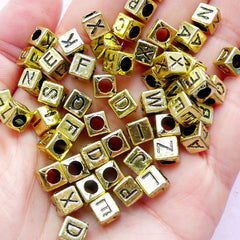 Gold Alphabet Beads | Plastic Letter Bead in Cube Shape | Name Jewellery DIY (6mm / You Pick Letters or We Pick By Random)