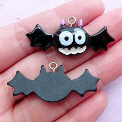 Kawaii Bat Resin Charms | Halloween Decoration | Kawaii Goth Decoden Charms (Black / 2 pcs / 39mm x 16mm)