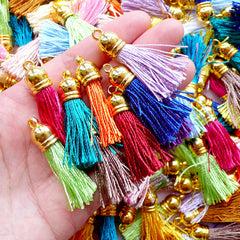 Thread Tassel Charm with Gold Cap | Everyday Jewelry & Accessory Making (Assorted Random Color / 4 pcs)