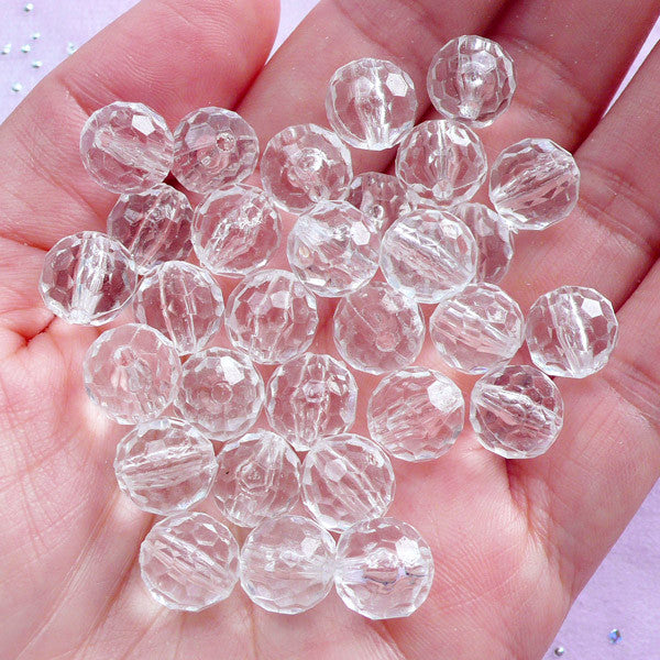 20mm AB Faceted Iridescent Huge Chunky Round Acrylic or Resin Beads - 12 pc  set