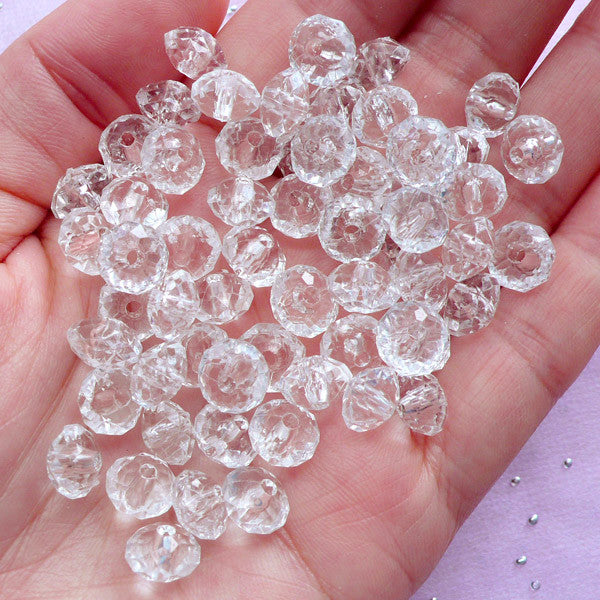 Faceted Rondelle Beads in 8mm, Transparent Acrylic Spacer, Bling Bli, MiniatureSweet, Kawaii Resin Crafts, Decoden Cabochons Supplies