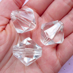 Acrylic Rhombus Beads | Clear Chunky Beads | Bling Bling Embellishment (Transparent / 3 pcs / 23mm x 24mm)