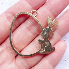 DEFECT Easter Egg & Bunny Charm | Hollow Pendant | Resin Jewelry Art Supply (Gold / 1 piece / 39mm x 35mm)